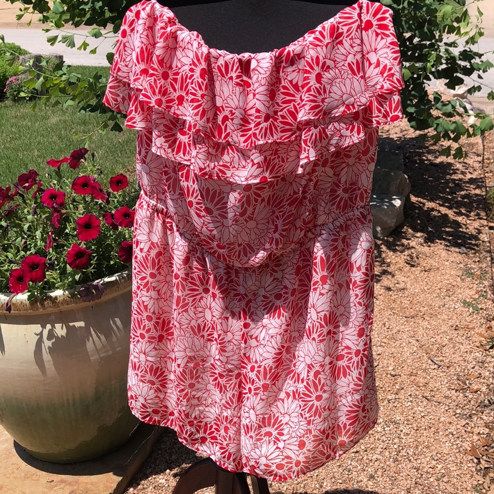 "C" Off Shoulder Tiered Romper Fully Lined - XL
